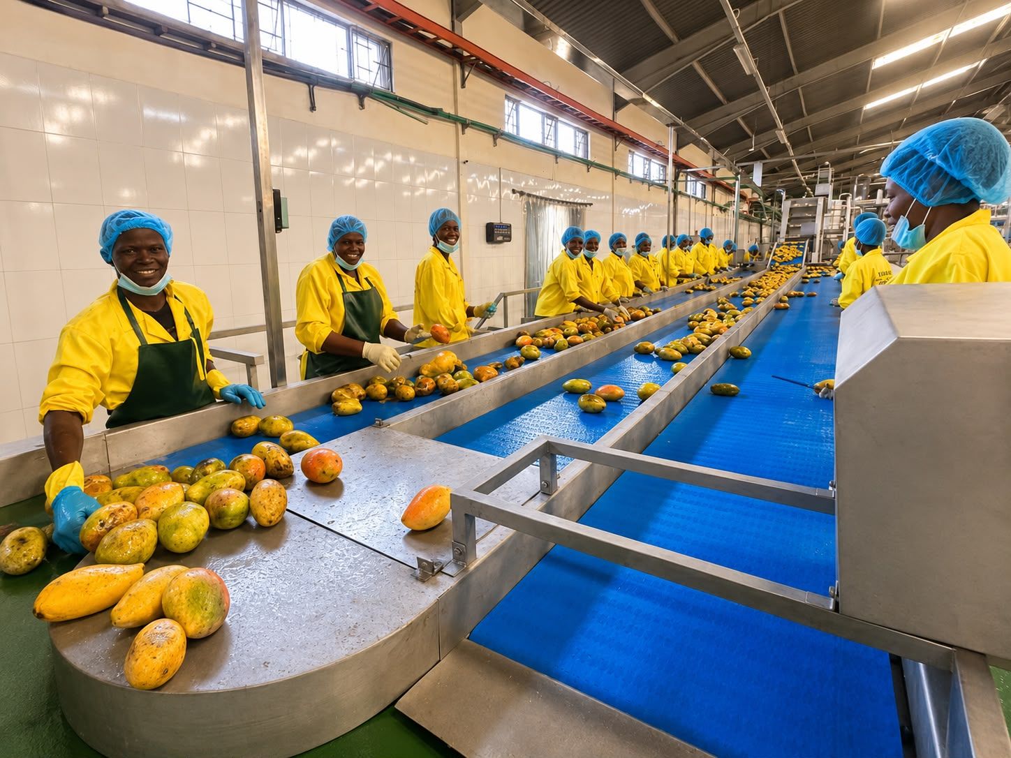 Aseptic mango puree being filled into a stainless steel drum